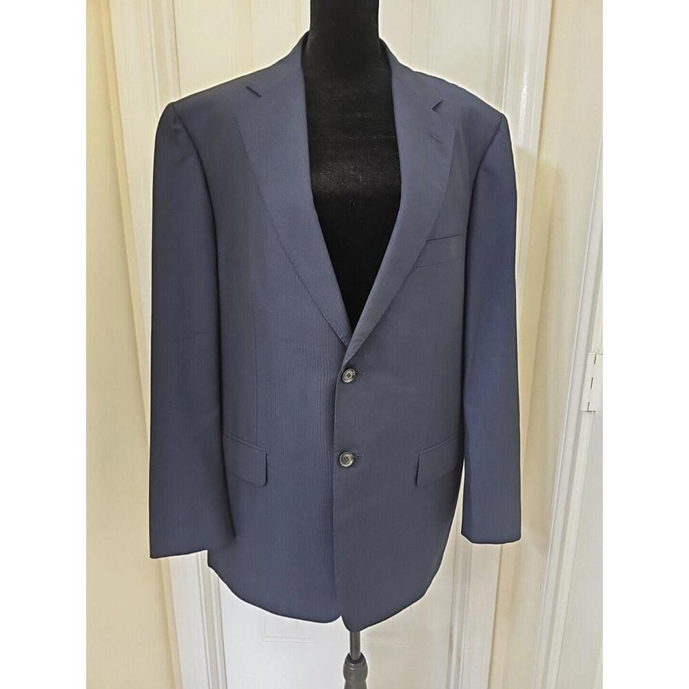 Pal Zileri Men's Blazer 40R Navy Striped‎ Pure Wool EU56R Made in Italy